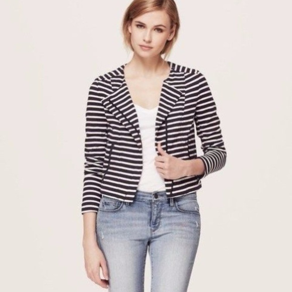 Ann Taylor Loft Striped Cotton Moto Jacket